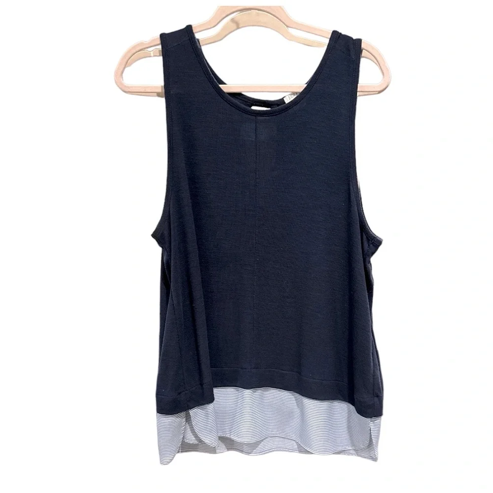 J. Crew Women's Sleeveless Layered Look Tank Top keyhole back blue‎ stripes L